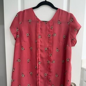 Liz Claiborne Pink Pleated Floral Short Sleeve Blouse Large